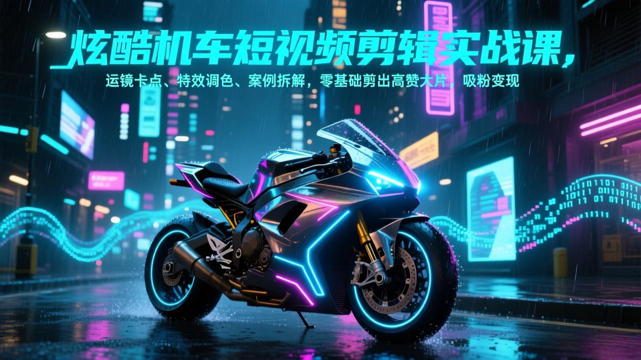（17304期）炫酷机车短视频剪辑实战课，运镜卡点、特效调色、案例拆解，零基础剪出高赞大片，吸粉变现
