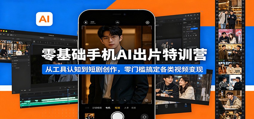 零基础手机AI出片特训营：从工具认知到短剧创作，零门槛搞定各类视频变现