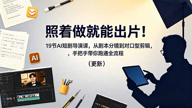 （18694期）照着做就能出片！19节AI短剧导演课，从剧本分镜到对口型剪辑，手把手带你跑通全流程（更新）