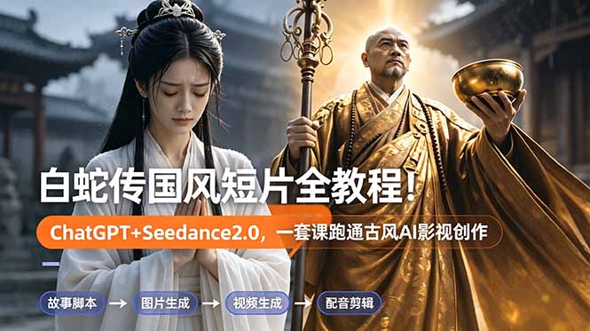 （18737期）白蛇传-国风短片全教程！ChatGPT+Seedance2.0，一套课跑通古风AI影视创作