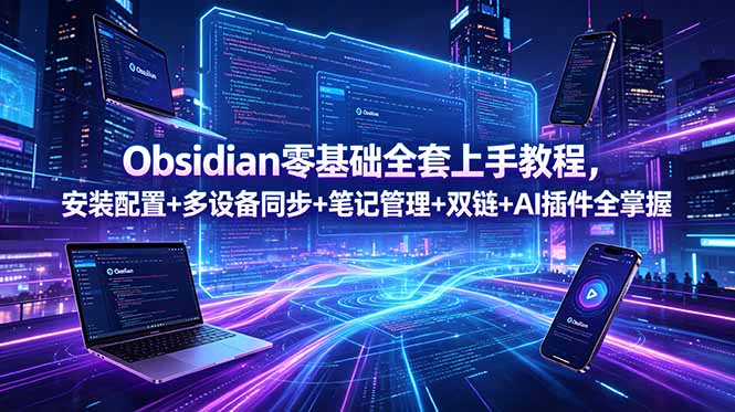 （18797期）Obsidian零基础全套上手教程，安装配置+多设备同步+笔记管理+双链+AI插件全掌握