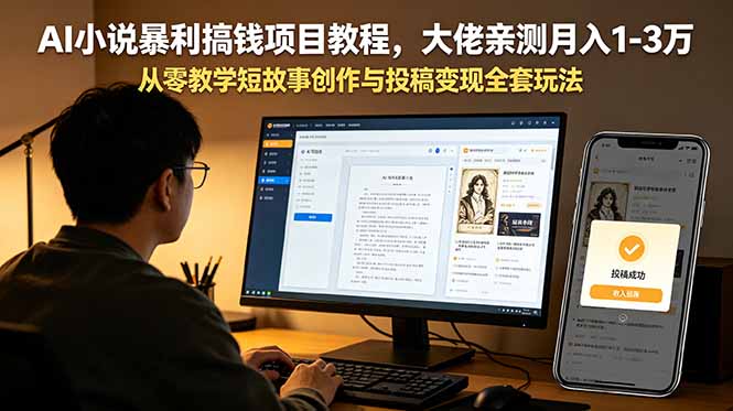 （18898期）AI小说暴利搞钱项目教程，大佬亲测月入1-3万，从零教学短故事创作与投稿变现全套玩法