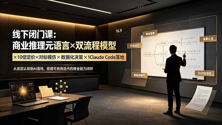 （19381期）线下闭门课：商业推理元语言×双流程模型×10倍定价×对标模仿×数据化决策×Claude Code落地，击穿认知盲区