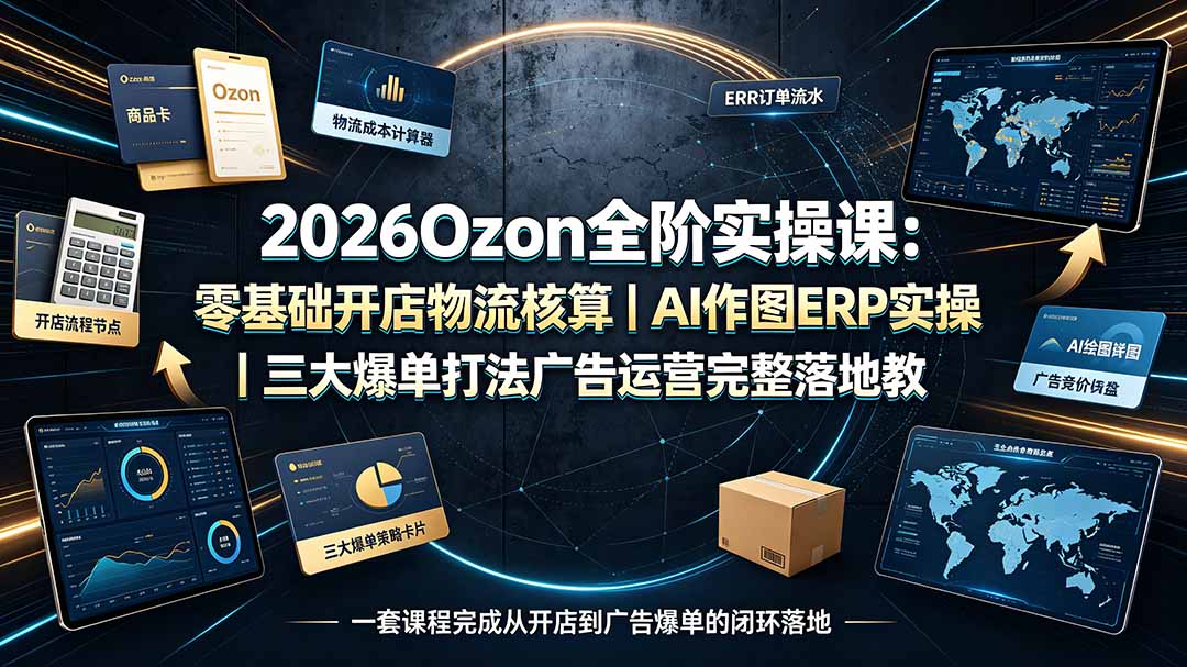 （19400期）2026Ozon全阶实操课：零基础开店物流核算｜AI作图ERP实操｜三大爆单打法广告运营完整落地教程
