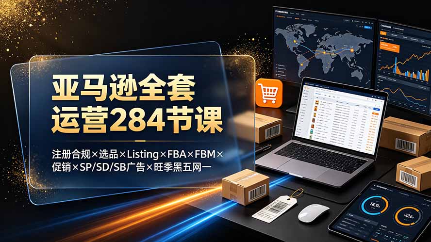 （19410期）亚马逊全套运营284节课：注册合规×选品×Listing×FBA×FBM×促销×SP/SD/SB广告×旺季黑五网一