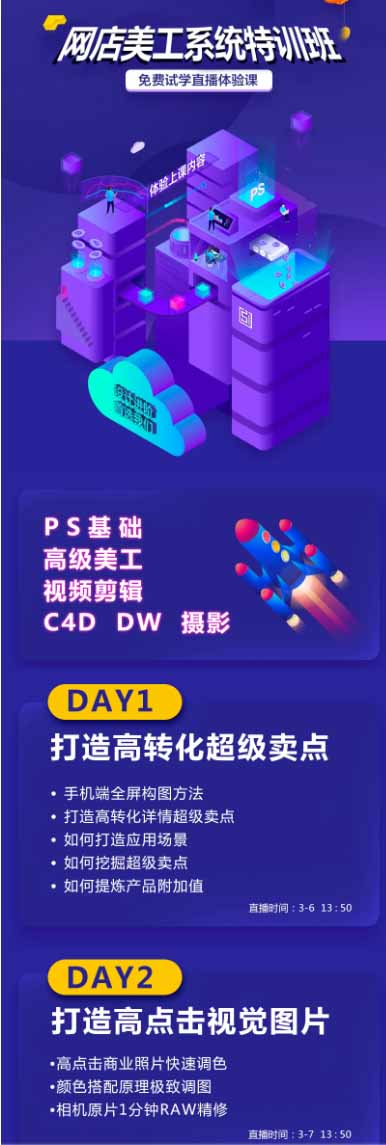 （19435期）网店美工系统精英班-7月：PS基础×主图设计×海报实战×详情页×首页装修×产品修图×视频剪辑×人像精修。