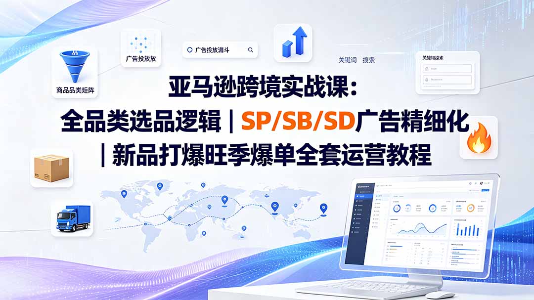 （19563期）亚马逊跨境实战课-更新：全品类选品逻辑｜SP/SB/SD广告精细化｜新品打爆旺季爆单全套运营教程