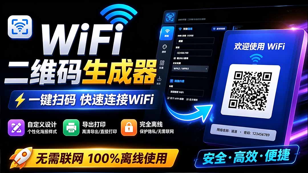 （19566期）完全离线使用！WiFi二维码生成器，一键扫码快速连接WiFi，支持自定义风格导出 WiFi二维码生成器