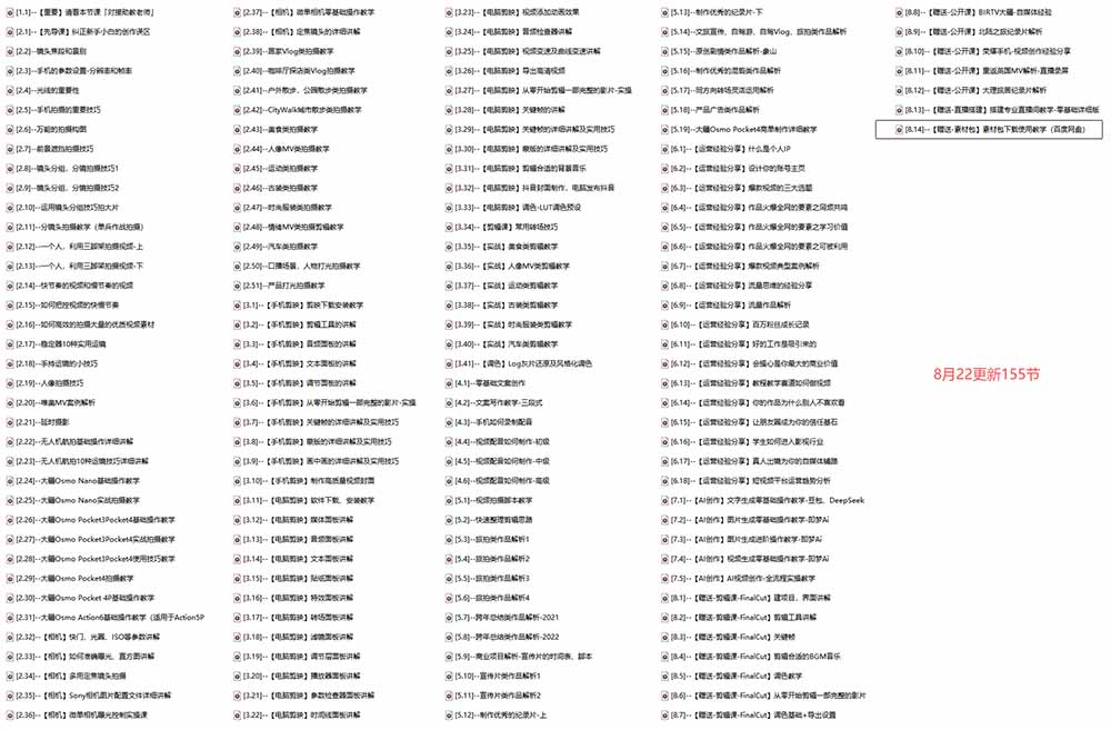 （20031期）全能视频创作人155节实战课-更新26年8月：手机相机拍摄+剪映剪辑+AI创作+自媒体运营，让你的视频拥有灵活，轻松10w