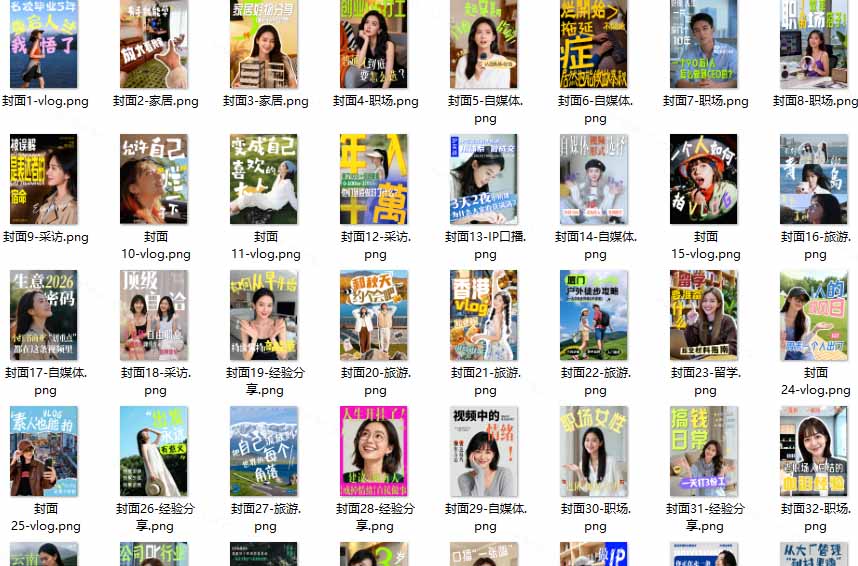 （20246期）高质量素材！200款+剪映高级美观网感封面预设，各行业通用，3s搞定超美观视频封面 爆款封面模板、
